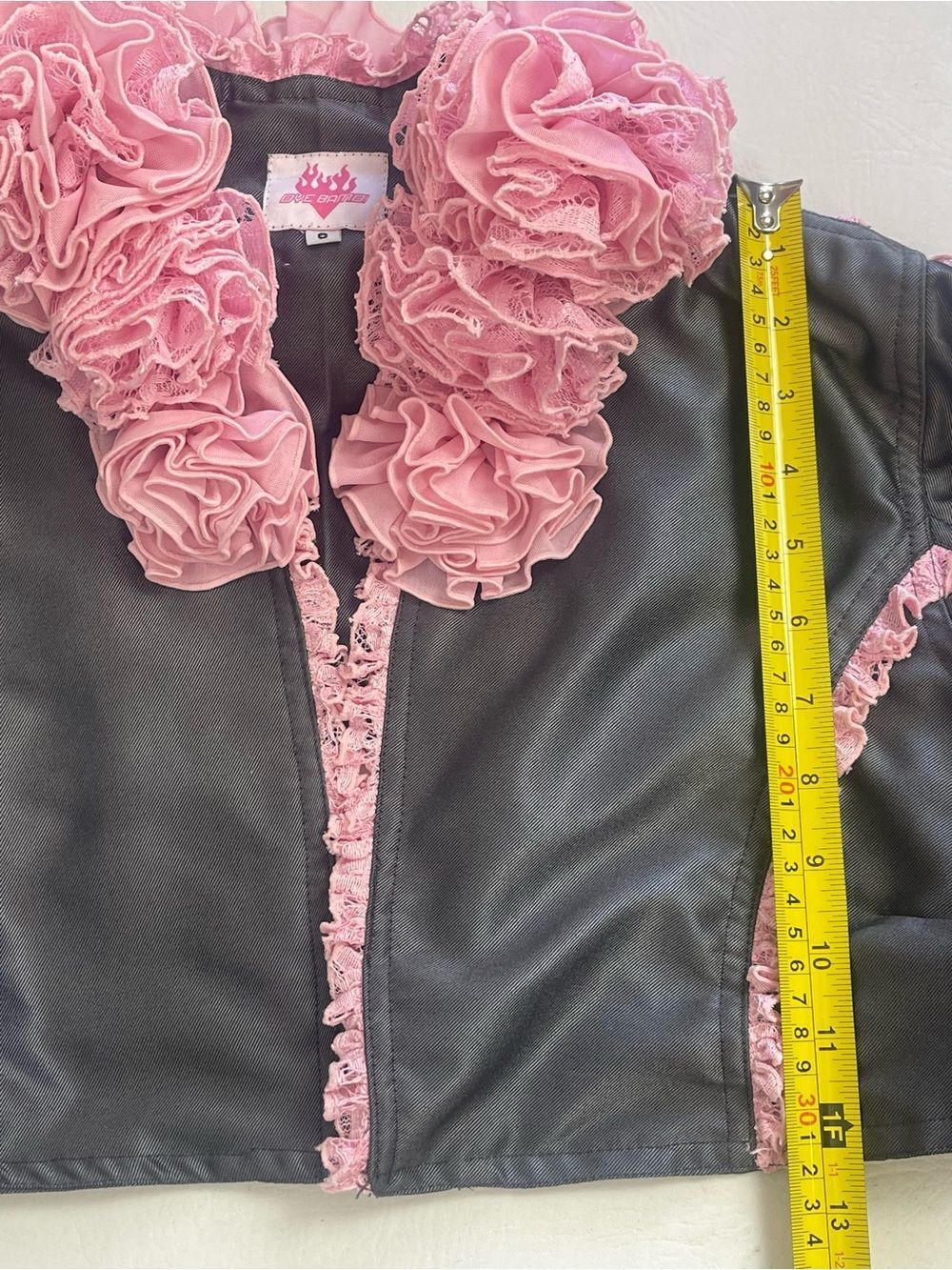 Bye Bambi Gray Pink Ruffle Cropped Bolero Jacket AU 8 US 4 Y2K - Picture 4 of 11